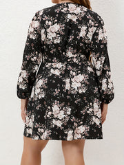 Floral Print Lantern Sleeve A-line Dress With Belt