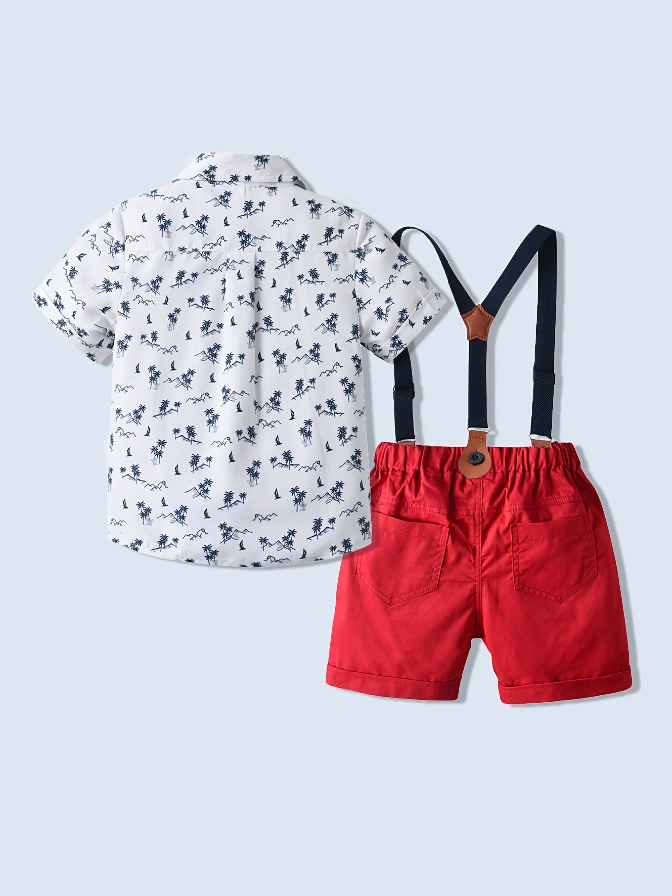 Boy's Gentleman Bowtie Shirt & Overalls Set for Summer Party