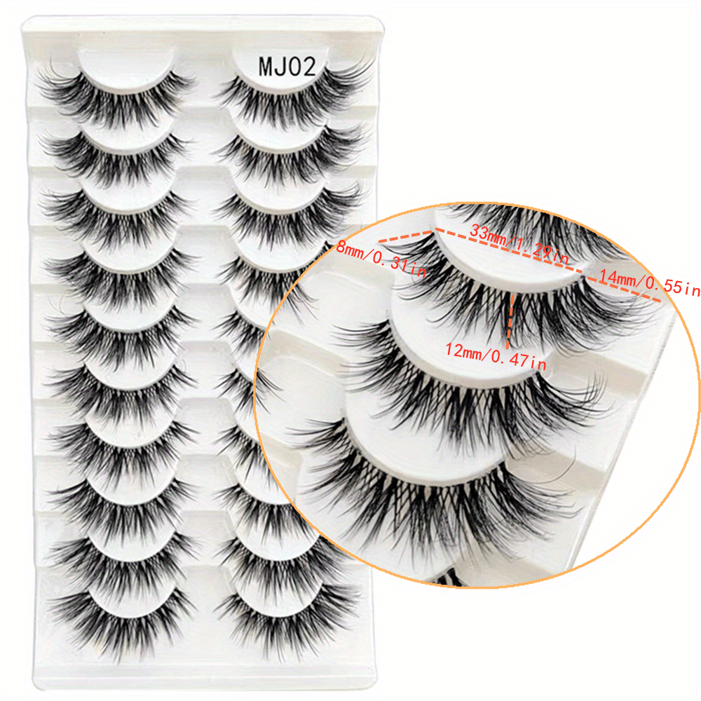 Cat Eye Natural Fluffy Faux Mink Lashes 3D Wispy False Eyelashes 10 Pairs