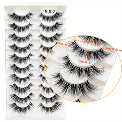 Cat Eye Natural Fluffy Faux Mink Lashes 3D Wispy False Eyelashes 10 Pairs
