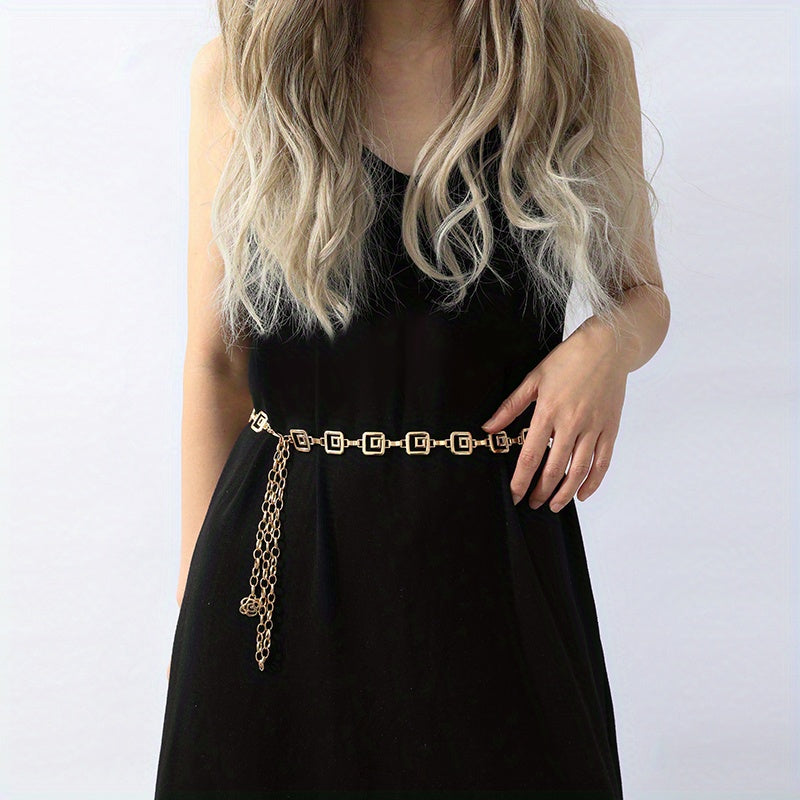 Metal Geometric Waist Chain for Women Decorative Dress Belt Outdoor Beach