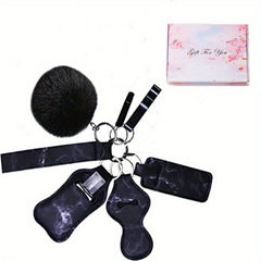8pcs Safety Keychain Set with Door Opener Bottle Opener Plush Ball Bag Purse Key
