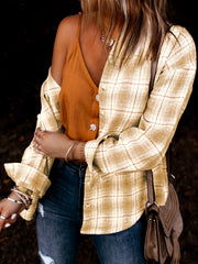  Plaid Print Long Sleeve Button Up Blouse