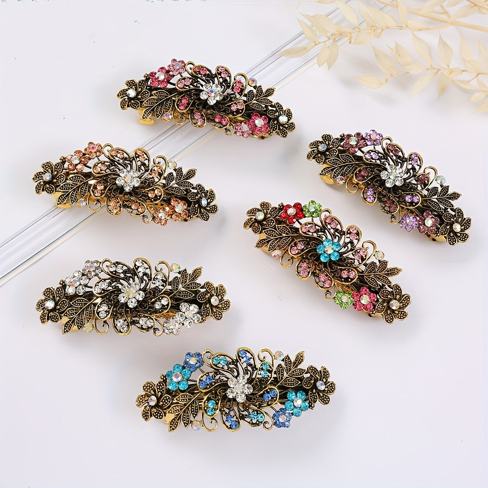 Vintage Flower Leaf Hair Clip Rhinestone Barrette Hair Accessories