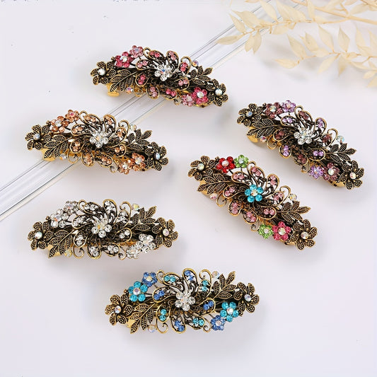 Vintage Flower Leaf Hair Clip Rhinestone Barrette Hair Accessories
