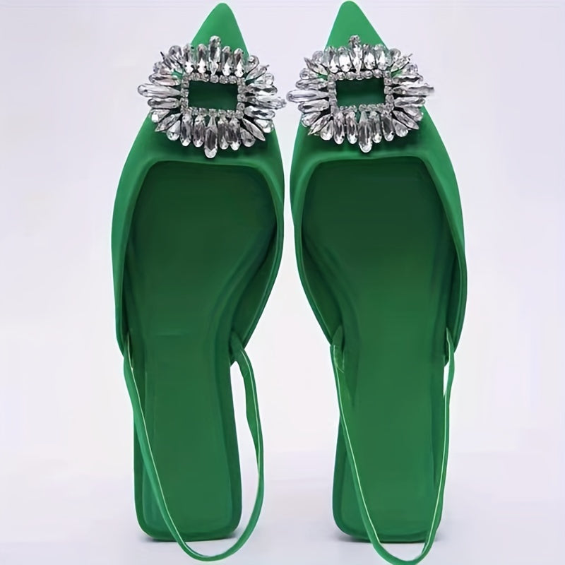 Rhinestone Flat Sandals Point Toe Ankle Strap Slingback Mules