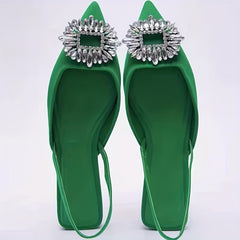 Rhinestone Flat Sandals Point Toe Ankle Strap Slingback Mules