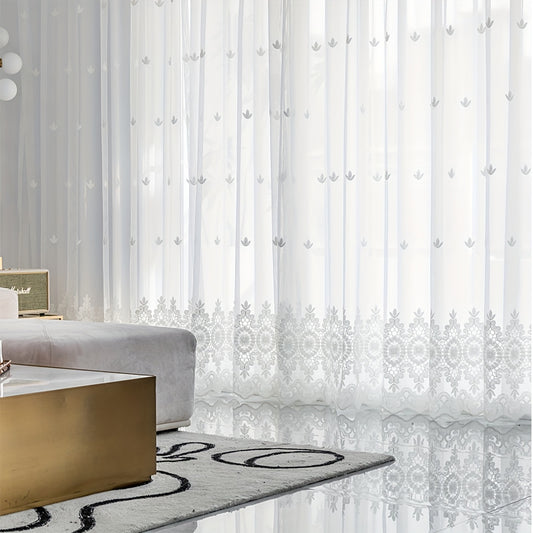 Pastoral Style Embroidered Sheer Curtain