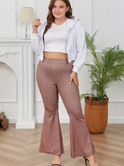  Casual Pants Women's Plus Stripe Print High Rise Flared Leg Trousers