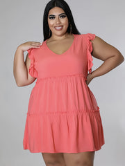  Women's Solid Butterfly Sleeve Smock Mini Dress