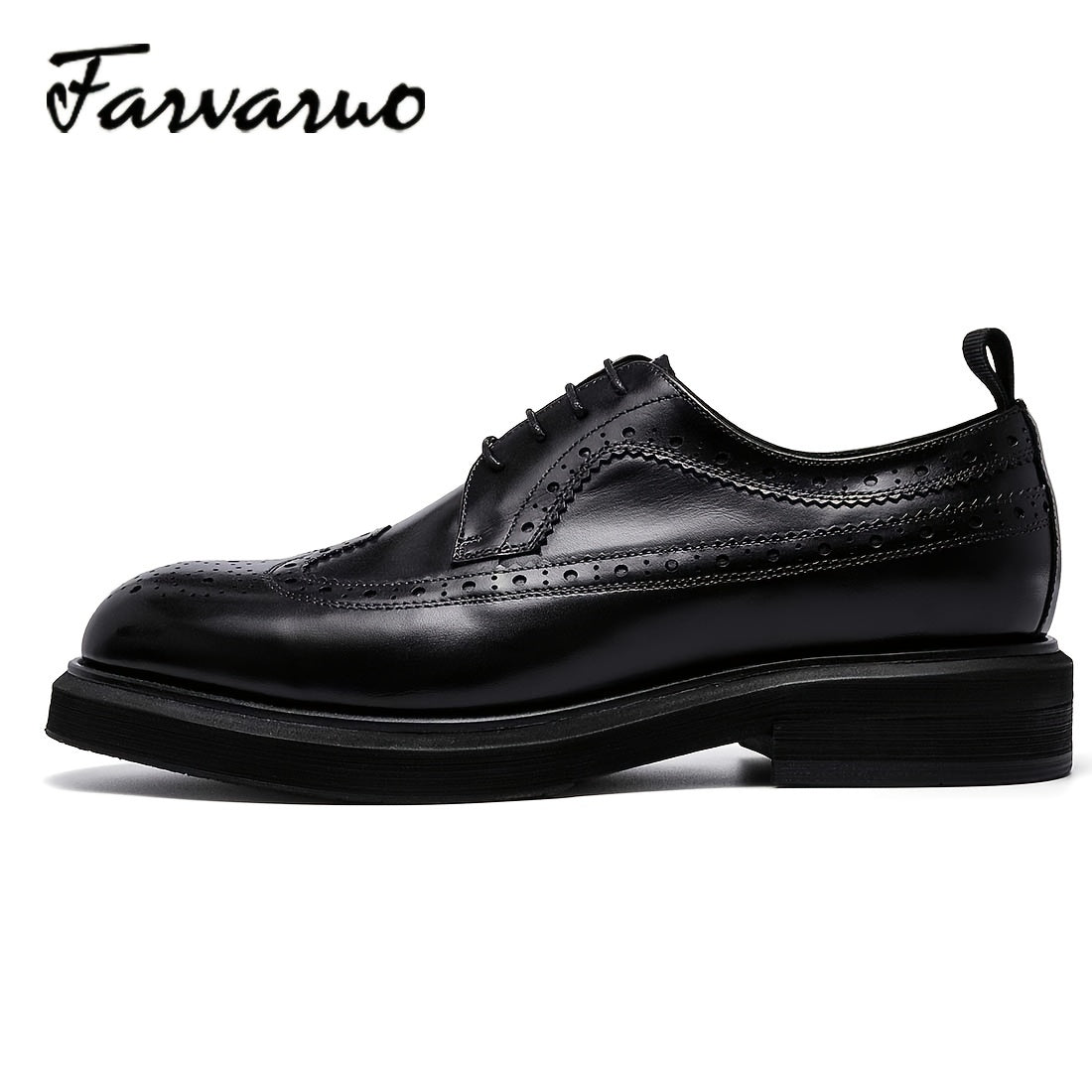 FARWARWO Men's Leather Wingtip Brogue Derby Shoes for Party Wedding