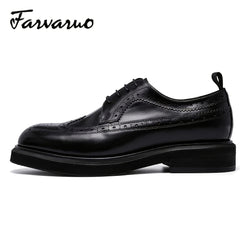 FARWARWO Men's Leather Wingtip Brogue Derby Shoes for Party Wedding