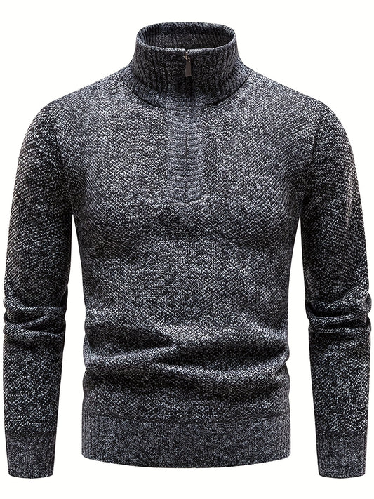 Men's Zipper Knitted Sweater Casual Warm Solid Pullover
