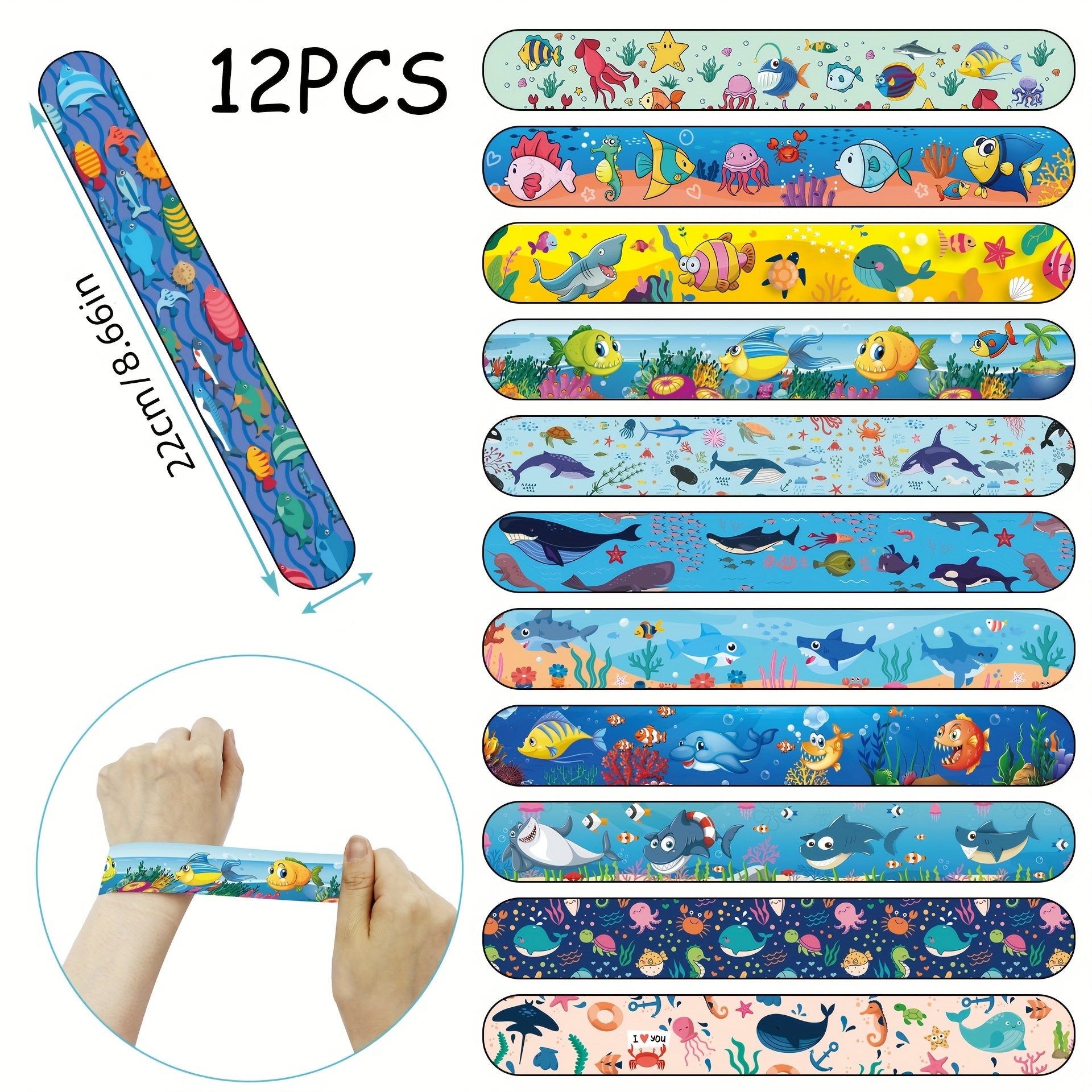 12pcs Ocean Animal Slap Bracelets Marine Life Design Party Favors