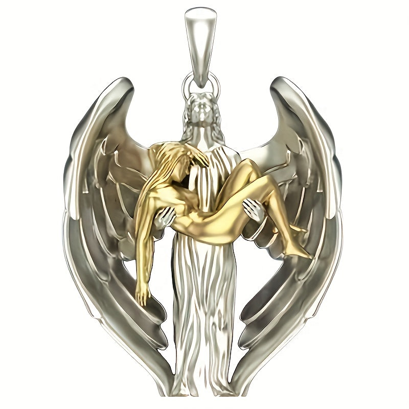 Vintage Angel Pendant Necklace Men's Redemption Religious Necklace