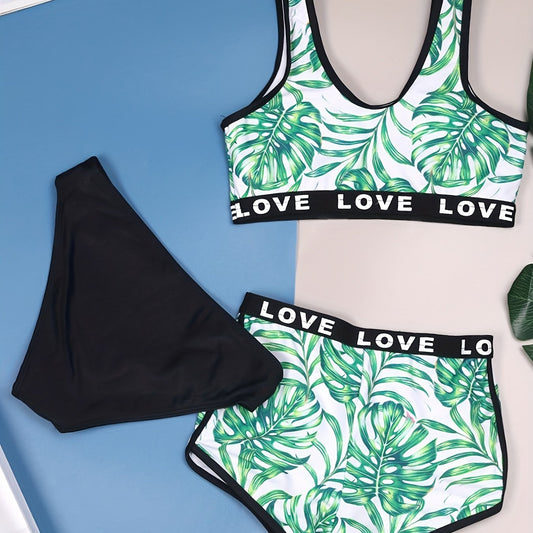 Girls Tropical Print Bikini Swimsuit Shorts Set for 7-12 Years