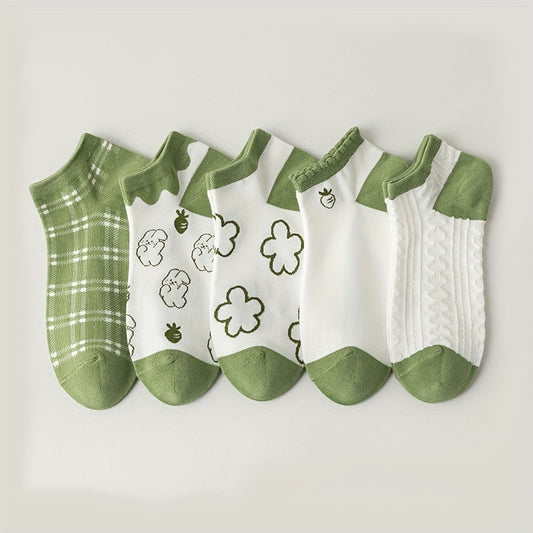 5 Pairs Girls Kids Low Cut Ankle Socks for Spring Autumn