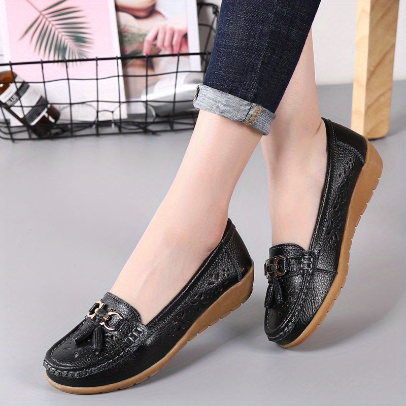 Women's Hollow Out Loafers Breathable Slip On Solid Flat Shoes
