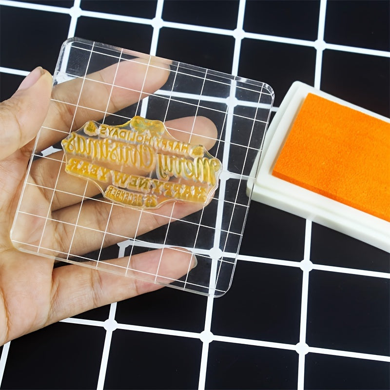 Acrylic Seal Block w/ Grid Lines Stamping Tool for Scrapbook Crafts