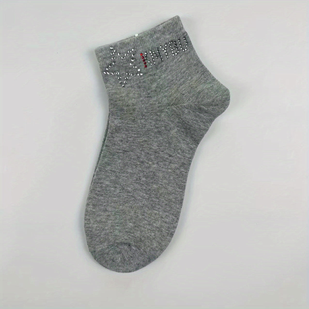 Star & Letter Rhinestone Crew Socks for Women
