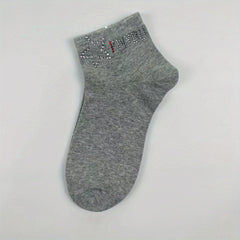 Star & Letter Rhinestone Crew Socks for Women