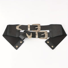 Double Layer Buckle Waistband Elastic Wide Belt Gothic Women Corset Dress Girdle