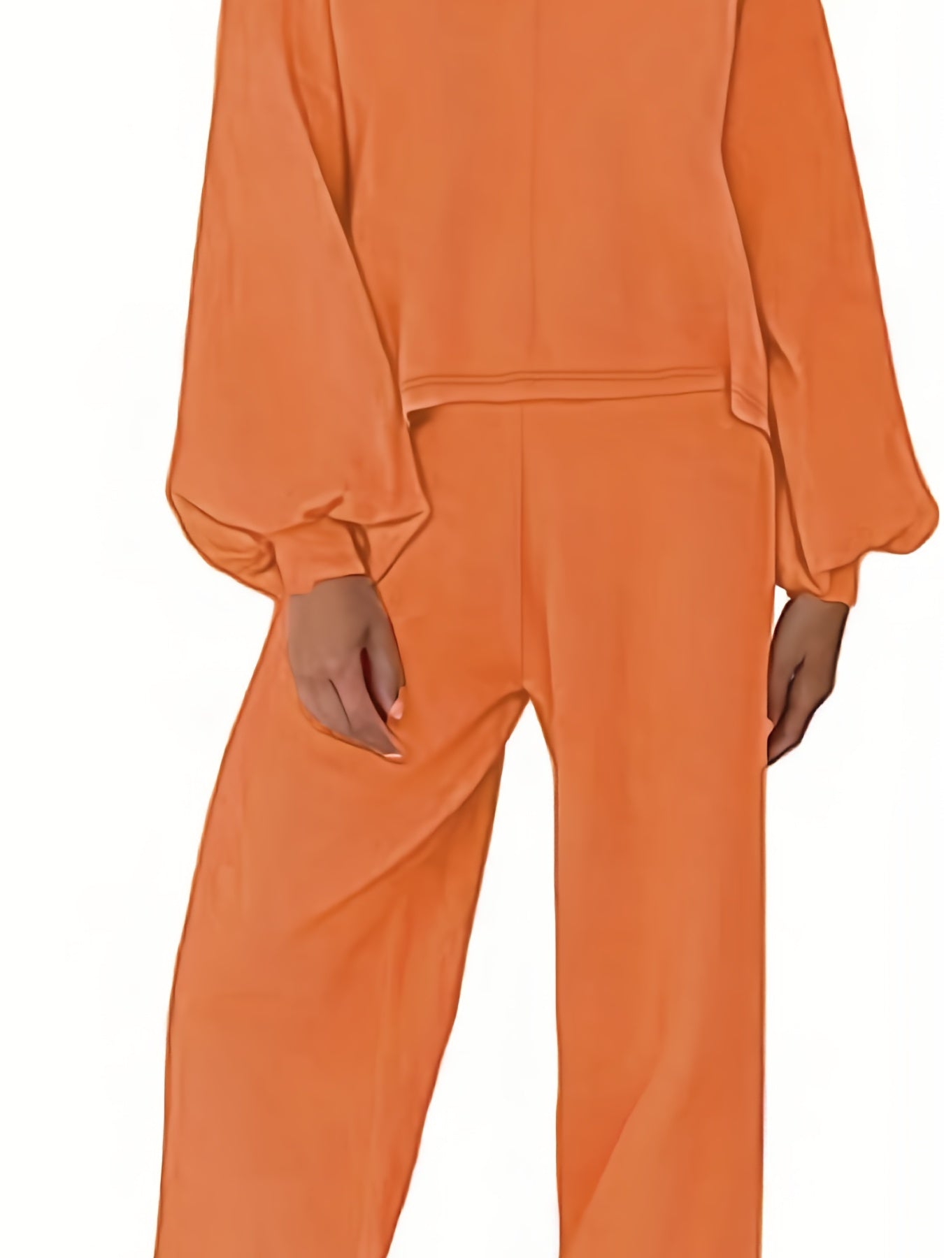 Women's Plus Solid Lantern Sleeve Top & Joggers Outfits 2 Piece Set