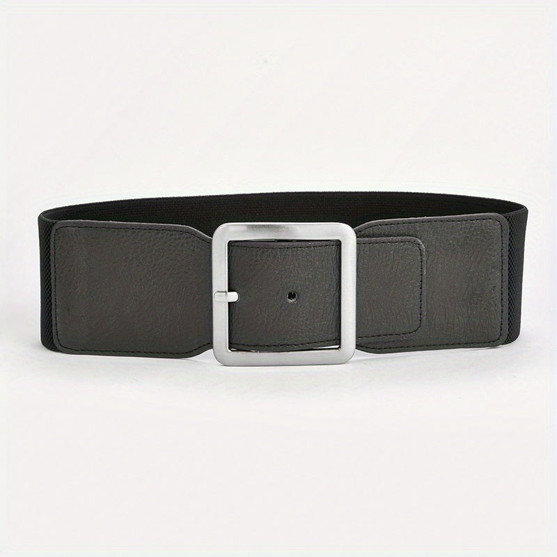 Square Pin Buckle Belt Elastic Wide Waistband Women Girdle Dress Coat Belts