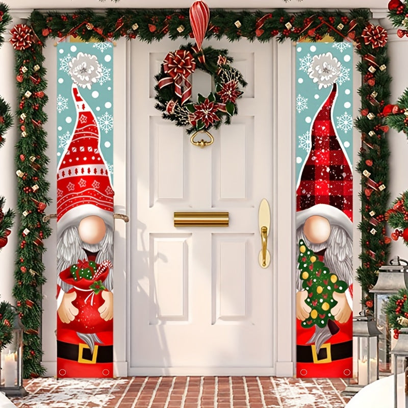 2pcs Merry Christmas Santa Claus Hanging Door Banner Festive Home Decorations