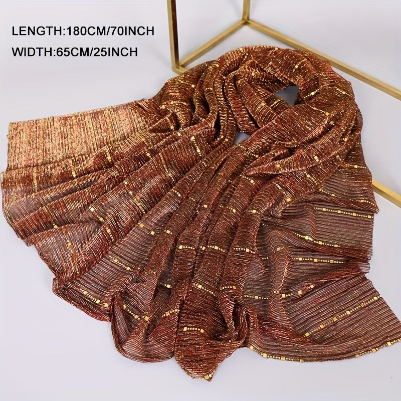 Sequins Solid Scarf Crinkle Sparkling Stripe Print Windproof Head Wrap
