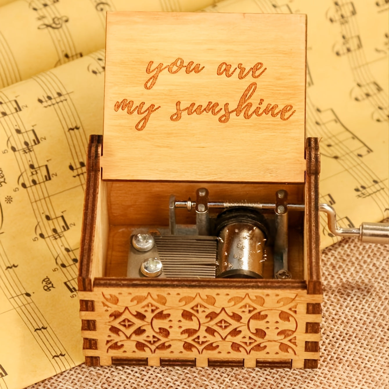 Hand Cranked Wooden Music Box Classic Ornament for DIY Arts and Crafts Gift