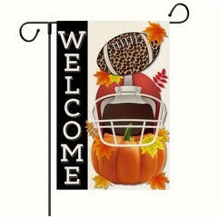 Football Welcome Garden Flag Burlap Maple Leaves Outdoor Decor