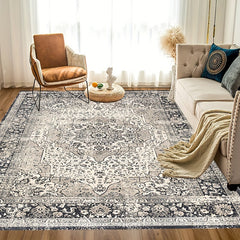 Vintage Boho Area Rug Soft and Washable Grey Pattern for Living Room
