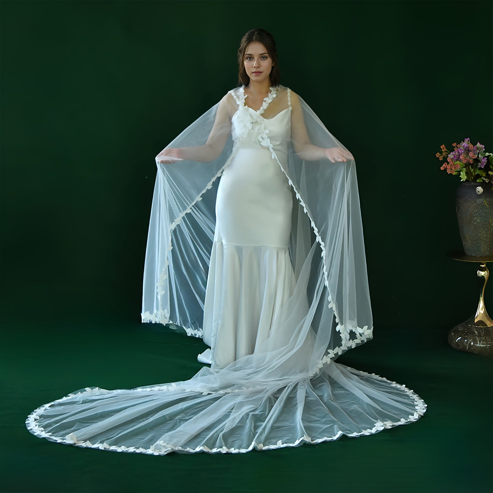 Adjustable Cathedral Length Wedding Veil with Secure Pin Fixing Bride Mantle