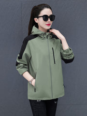 Women's Outdoor Block Sports Jacket Zipper Pockets Waterproof & Breathable