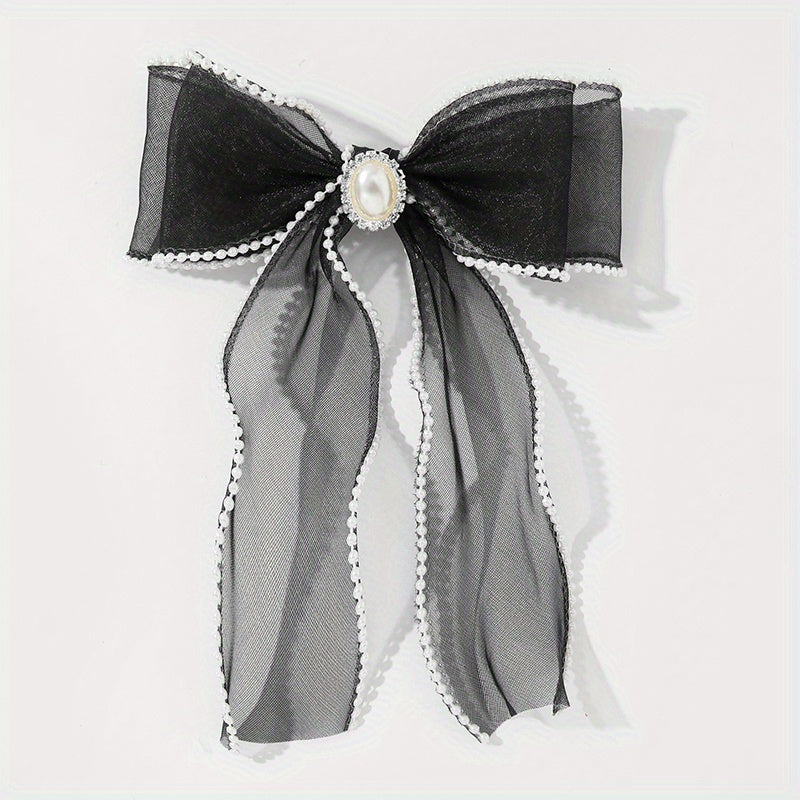 Organza Bow Hair Clip Faux Pearl Hair Clip Back Head French Barrette Head Wear