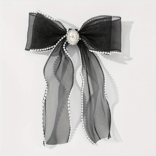 Organza Bow Hair Clip Faux Pearl Hair Clip Back Head French Barrette Head Wear