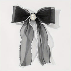 Organza Bow Hair Clip Faux Pearl Hair Clip Back Head French Barrette Head Wear