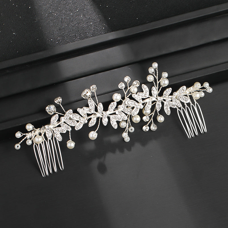 Crystal Faux Pearl Leaf Bridal Hair Comb - Wedding Hair Accessories