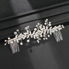 Crystal Faux Pearl Leaf Bridal Hair Comb - Wedding Hair Accessories