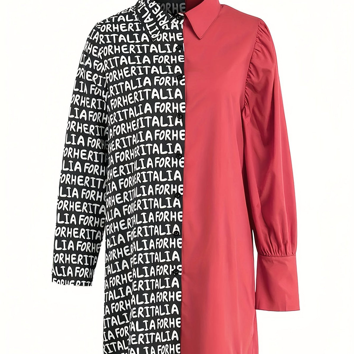  Colorblock Letter Print Button Up Blouse