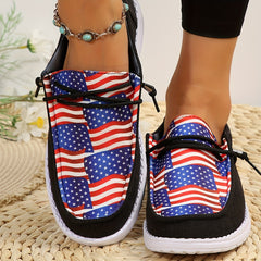 Flag Pattern Low Lace Up Flat Canvas Shoes for Women