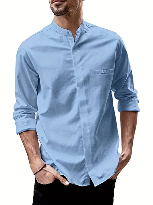 Men's Long Sleeve Stand Collar Shirt