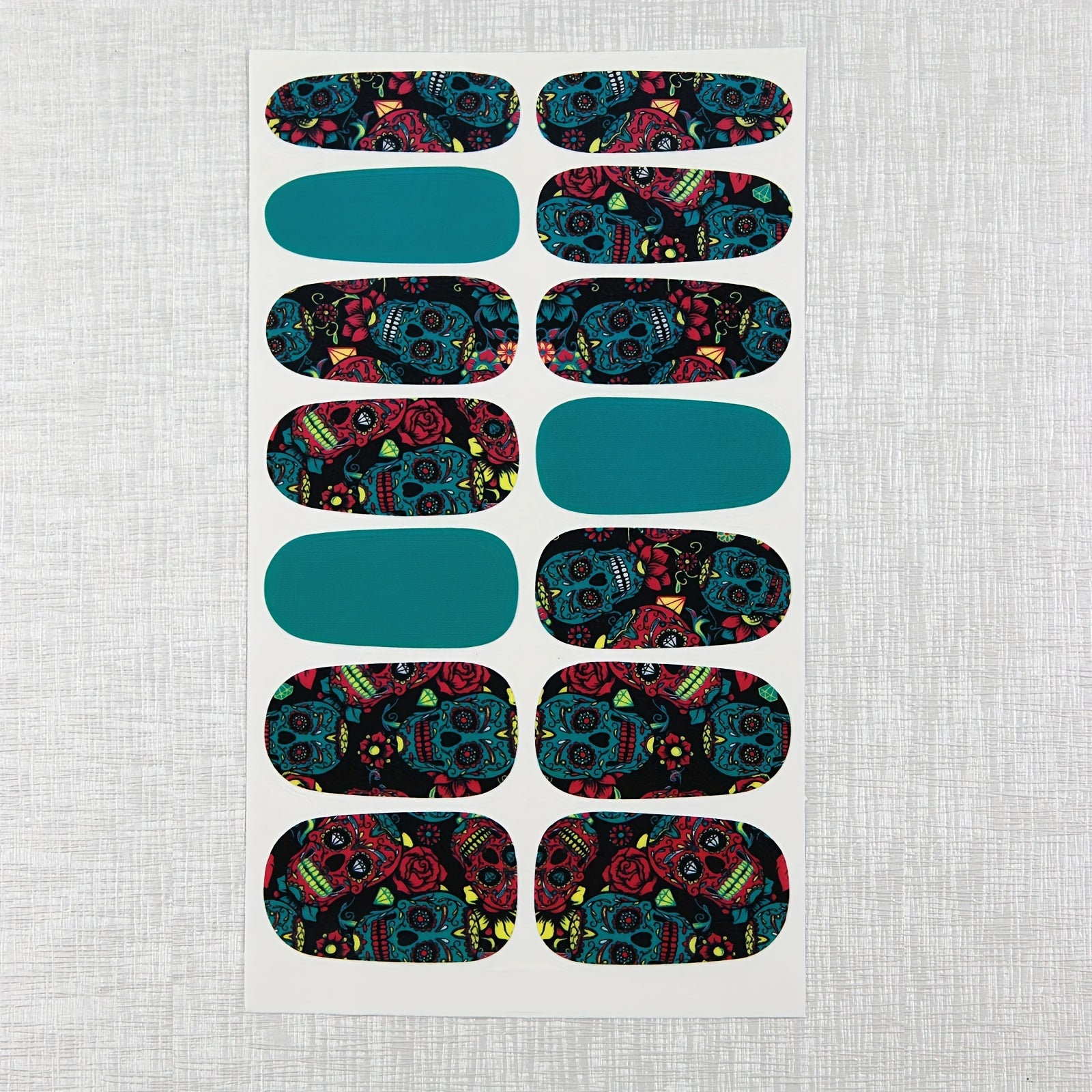14 Sheets Halloween Nail Wraps Art Stickers Skull Pattern DIY Self Adhesive