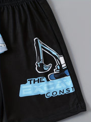 Excavator Cartoon 2pcs T Shirt & Shorts Set for Toddler Boys