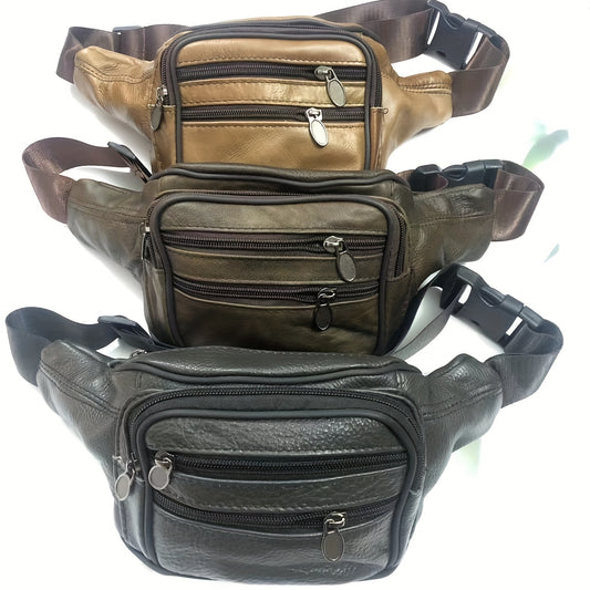 Men's Leather Waist Bag Large Capacity Crossbody Bag for Outdoor Sports