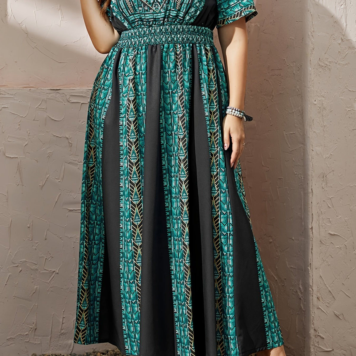  Ethnic Style Kaftan Dress Women's Plus Print Maxi Jalabiya Dress