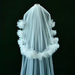Double Layer Bridal Veil with Floral Edge, Hair Comb Romantic Wedding Accessory
