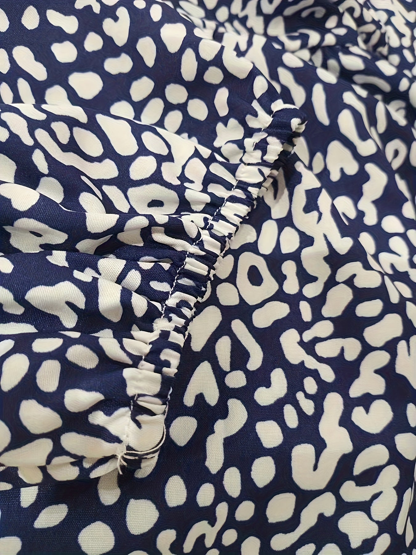 Plus Dalmatian Print Lantern Sleeve V Neck Smock Maxi Dress