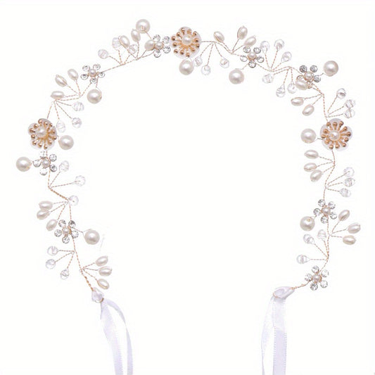 Faux Pearl Flower Headband Tiara For Women Bride Party Wedding
